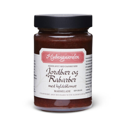 JORDBÆR/RABABER MED HYLDEBLOMST MARMELADE